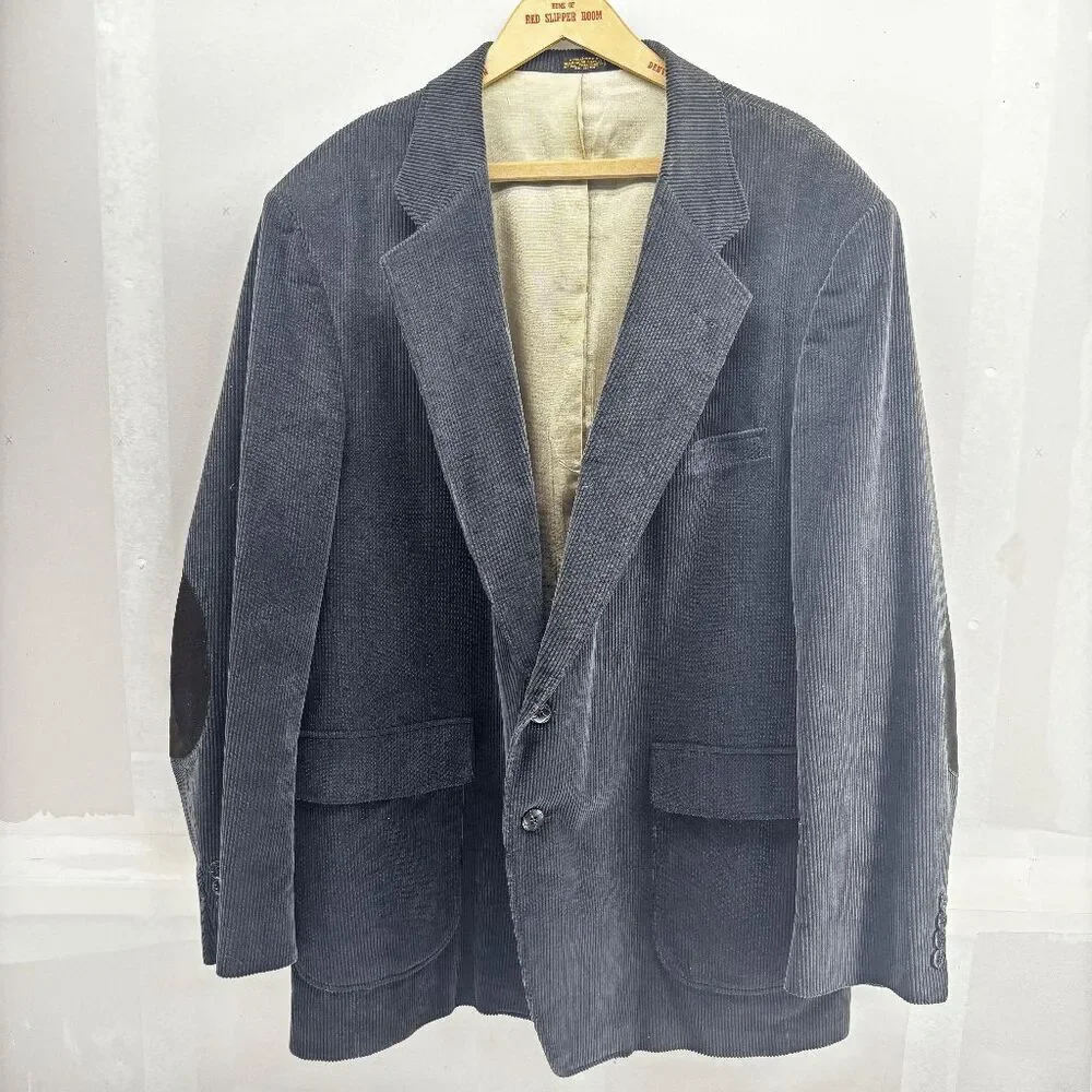Vintage Woolrich Gray Corduroy Men’s Blazer w/ Brown Elbow Patches 46L 60s 70s